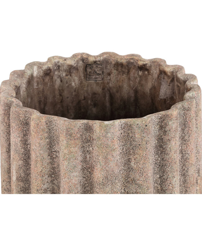 PTMD Jaydean Grey cement pot met geribbelde structuur rond XXL.