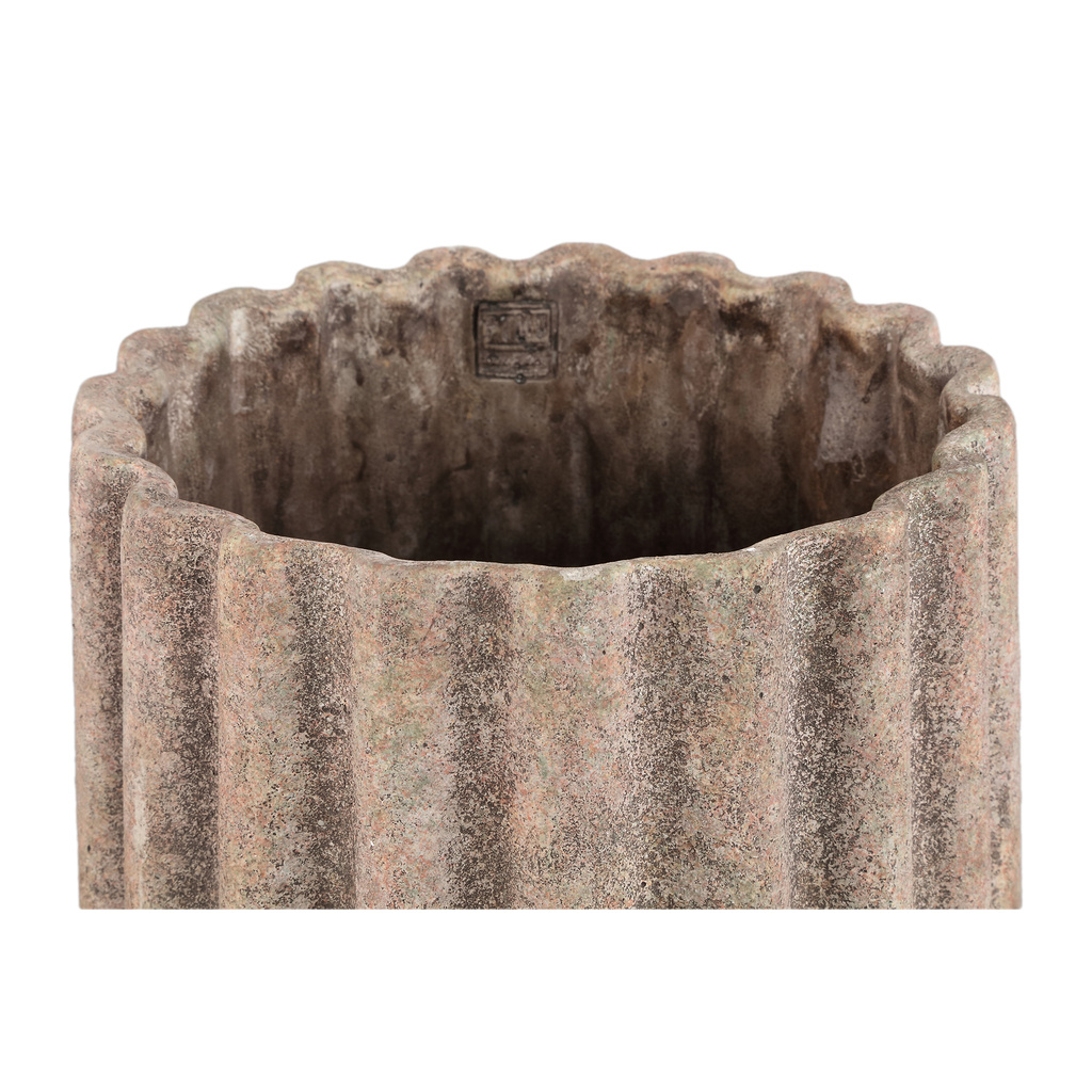 PTMD Jaydean Grey cement pot met geribbelde structuur rond XXL.
