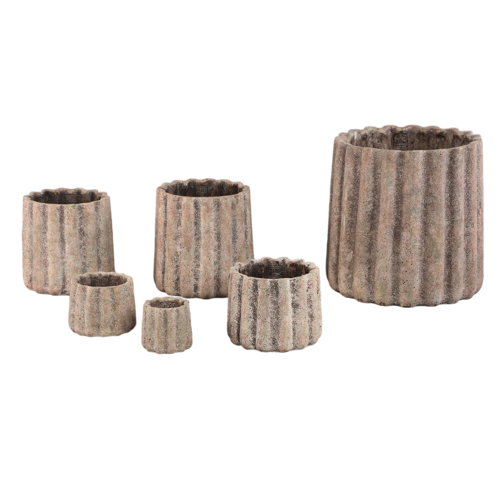 PTMD Jaydean Grey cement pot met geribbelde structuur rond XXL.