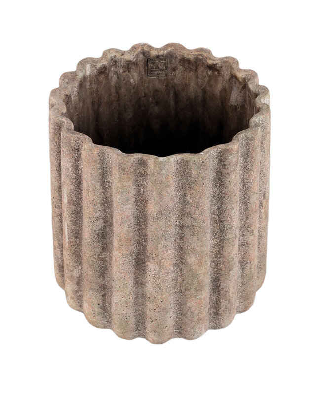 PTMD Jaydean Grey cement pot met geribbelde structuur rond XXL.