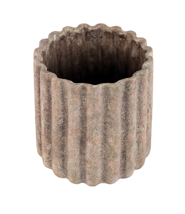PTMD Jaydean Grey cement pot met geribbelde structuur rond XXL.