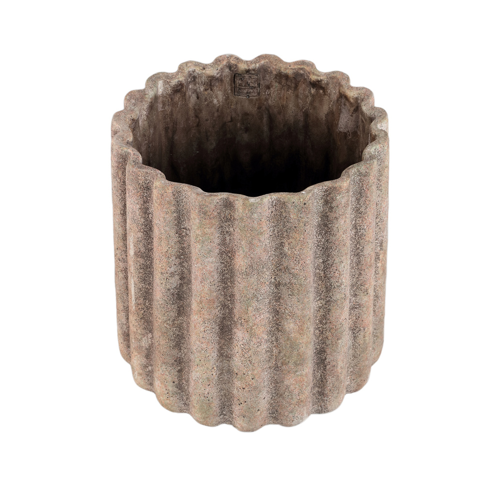 PTMD Jaydean Grey cement pot met geribbelde structuur rond XXL.