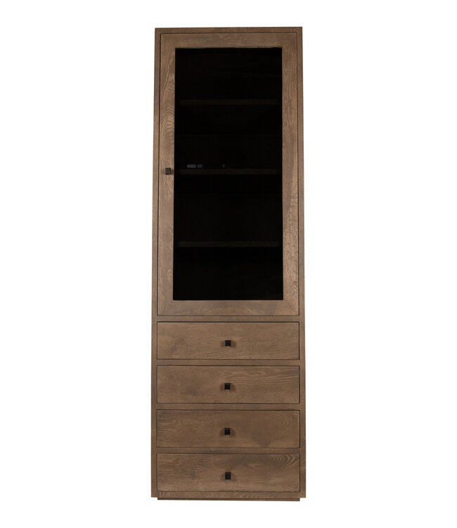 PTMD Eiken kast Armarium 1 deur 4 laden Grijs