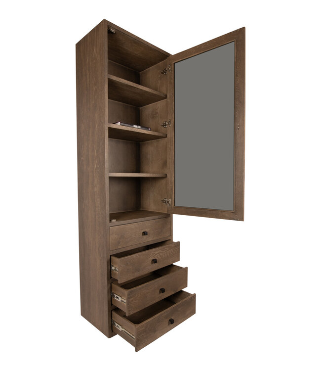 PTMD Eiken kast Armarium 1 deur 4 laden Grijs