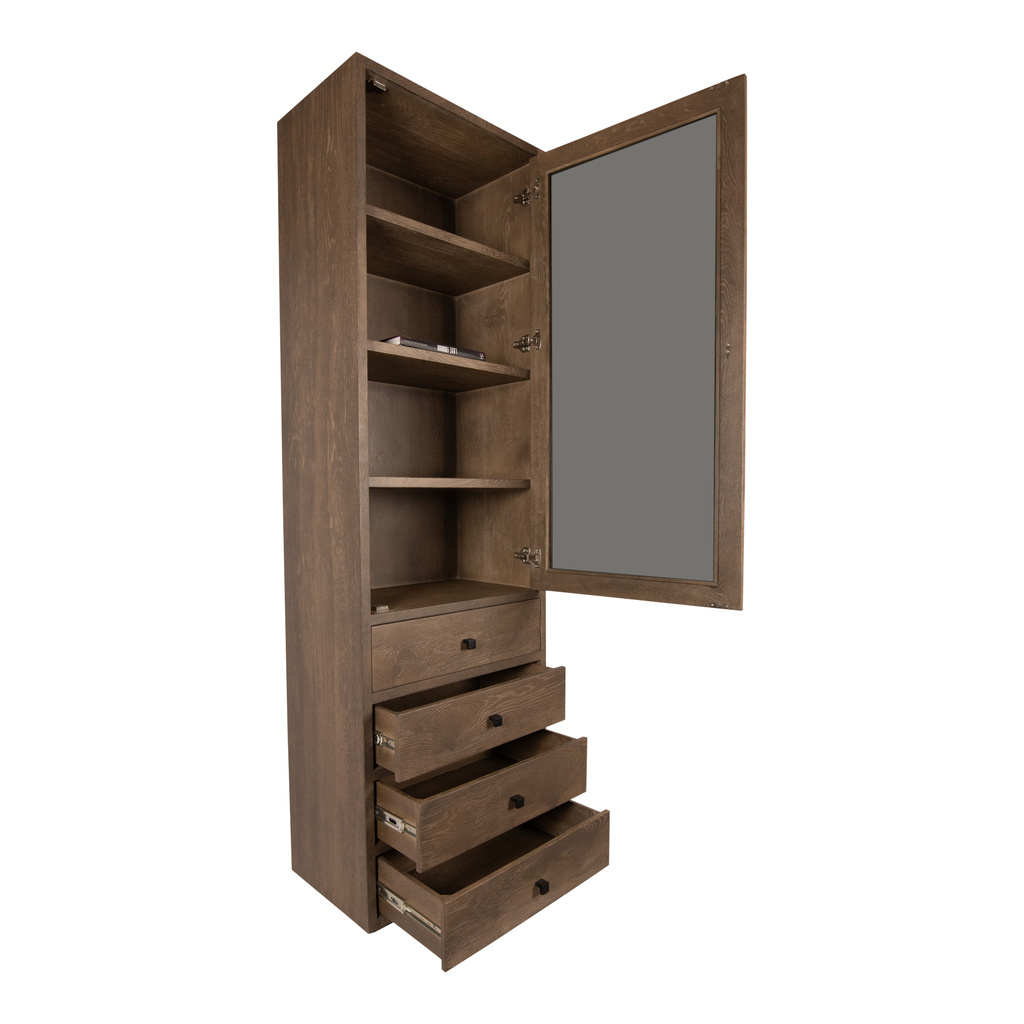 PTMD Eiken kast Armarium 1 deur 4 laden Grijs