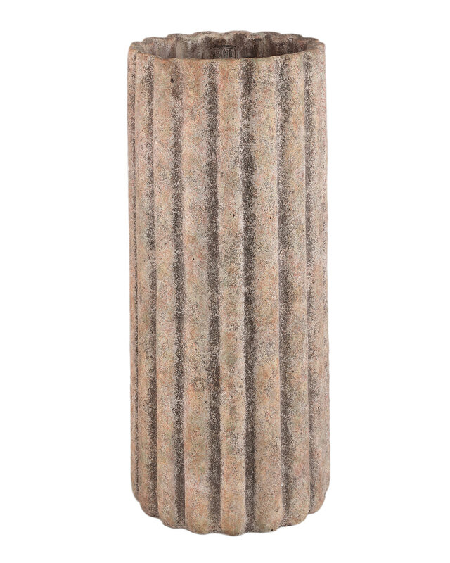 PTMD Jaydean Grey cement pot met geribbelde structuur hoog L