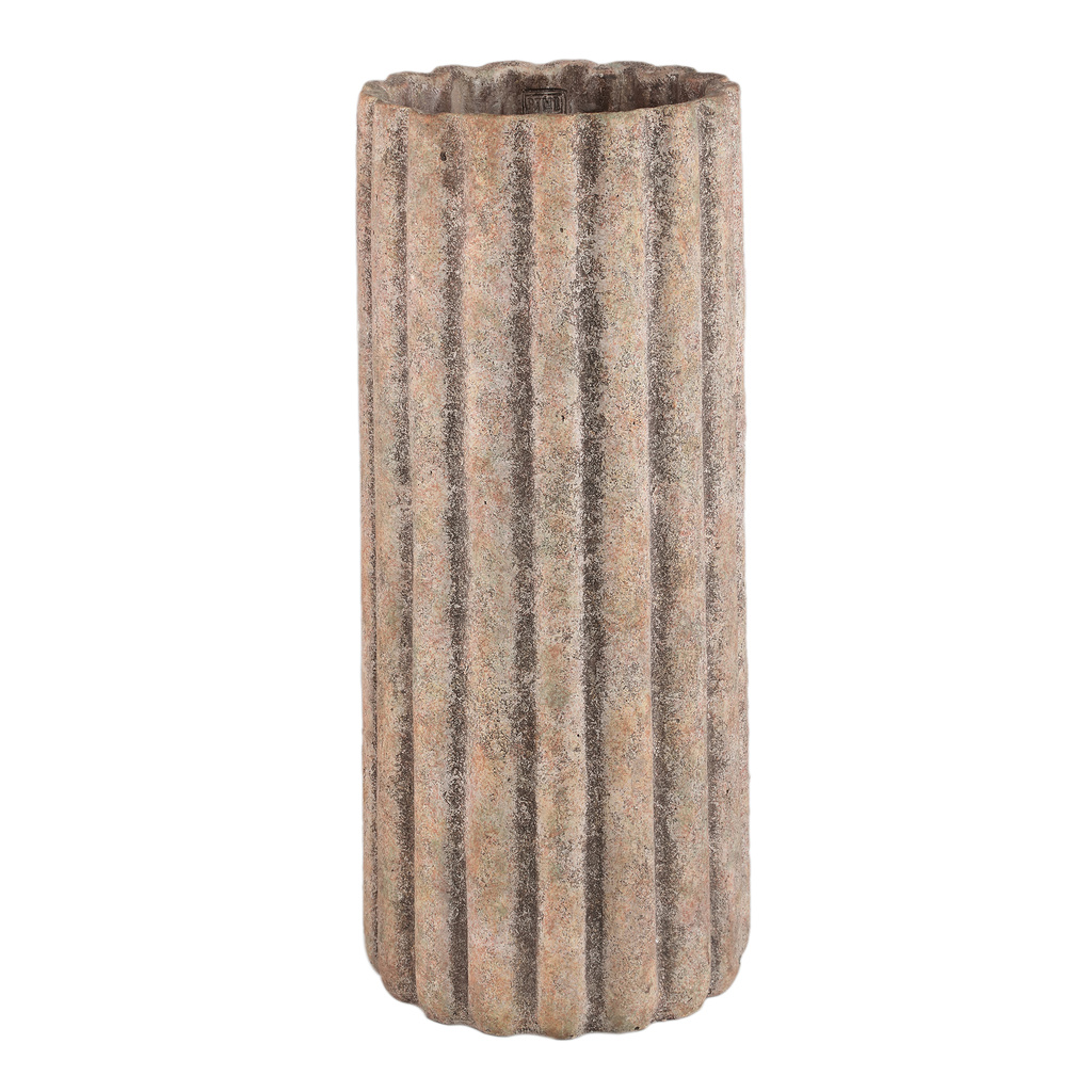 PTMD Jaydean Grey cement pot met geribbelde structuur hoog L