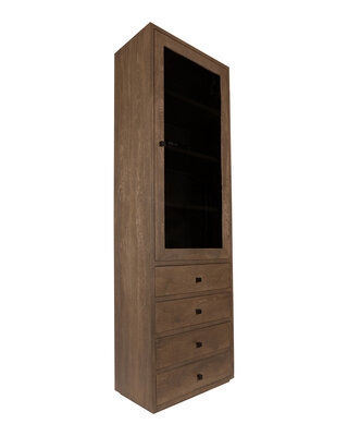 PTMD Eiken kast Armarium 1 deur 4 laden Grijs