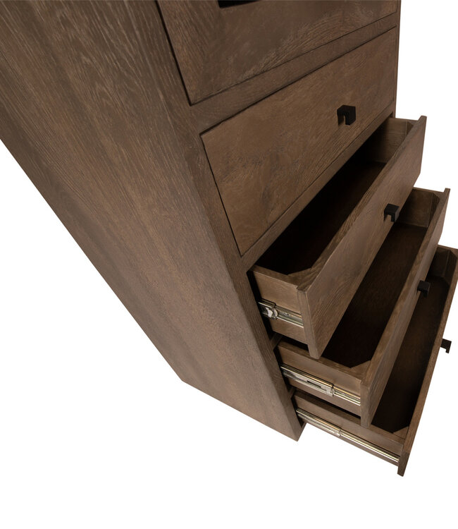 PTMD Eiken kast Armarium 1 deur 4 laden Grijs