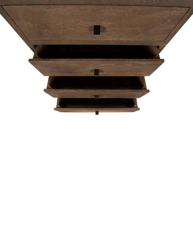 PTMD Eiken kast Armarium 1 deur 4 laden Grijs