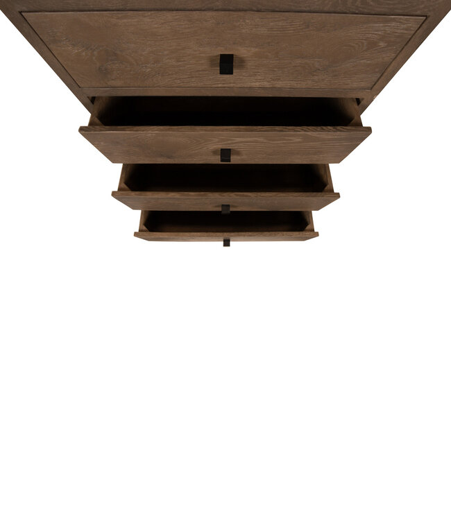 PTMD Eiken kast Armarium 1 deur 4 laden Grijs