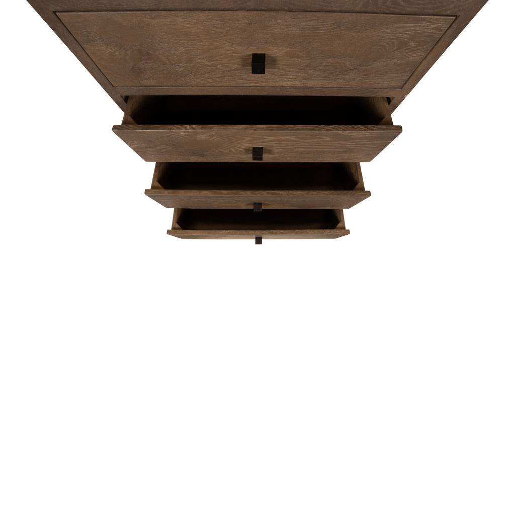 PTMD Eiken kast Armarium 1 deur 4 laden Grijs
