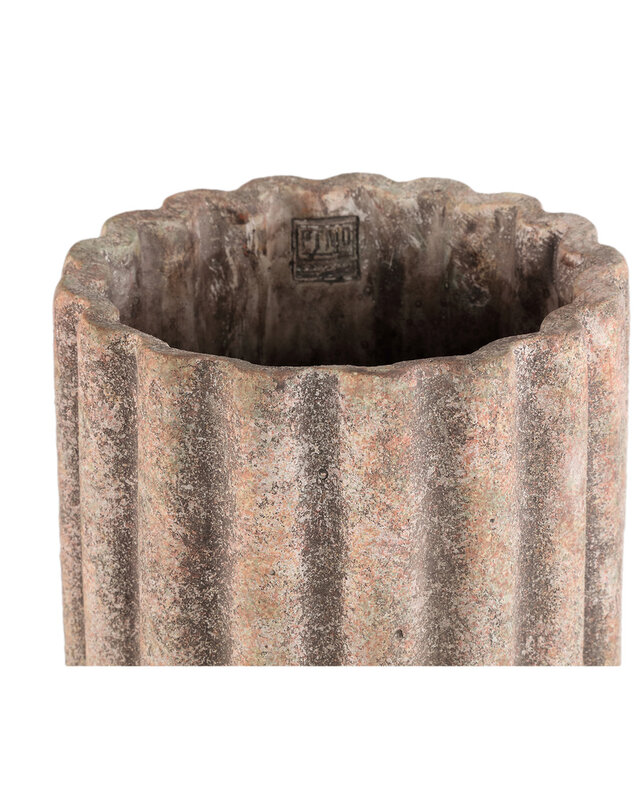 PTMD Jaydean Grey cement pot met geribbelde structuur hoog L