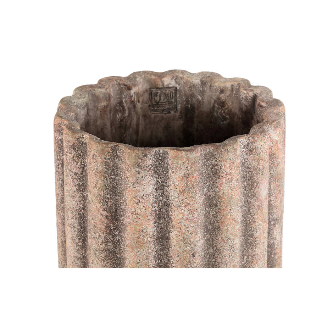 PTMD Jaydean Grey cement pot met geribbelde structuur hoog L