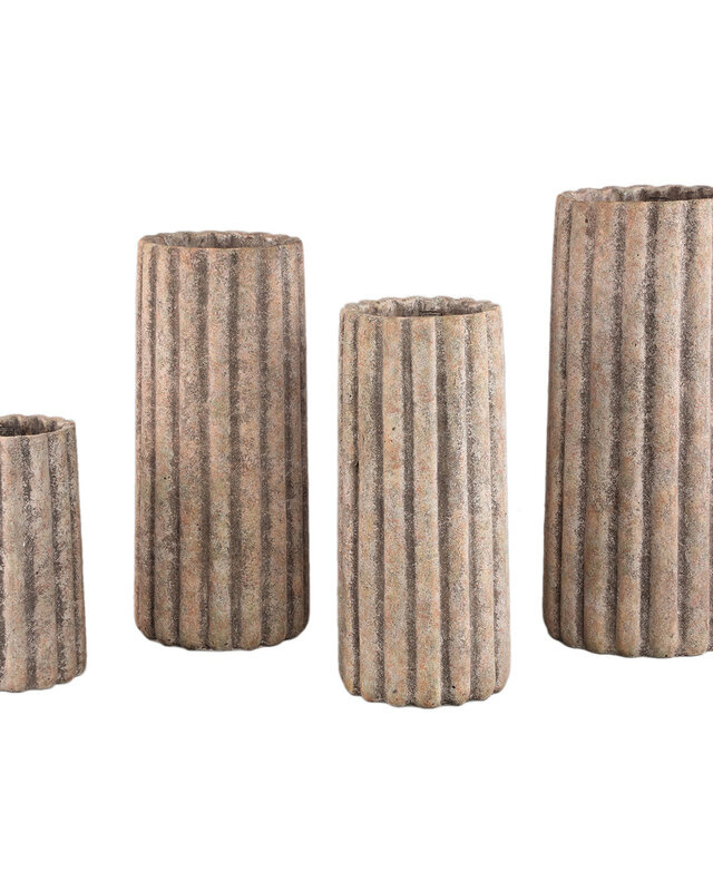 PTMD Jaydean Grey cement pot met geribbelde structuur hoog L