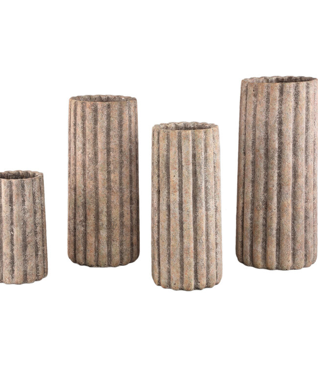 PTMD Jaydean Grey cement pot met geribbelde structuur hoog L