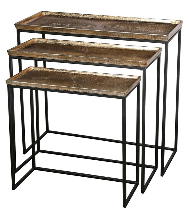 PTMD Daan Goud aluminium zwart ijzeren bijzettafel set van 3