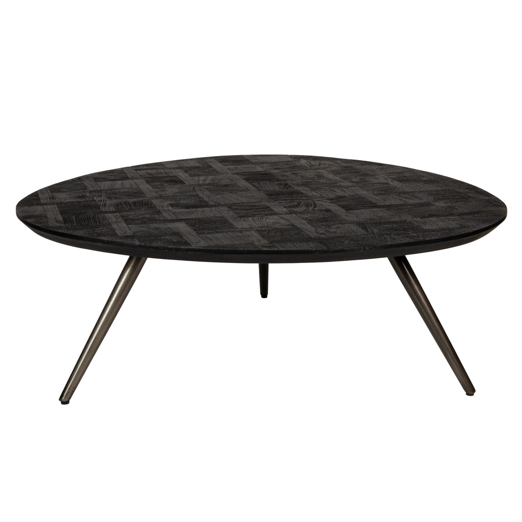 PTMD Fieron Zwarte houten salontafel organisch rond.