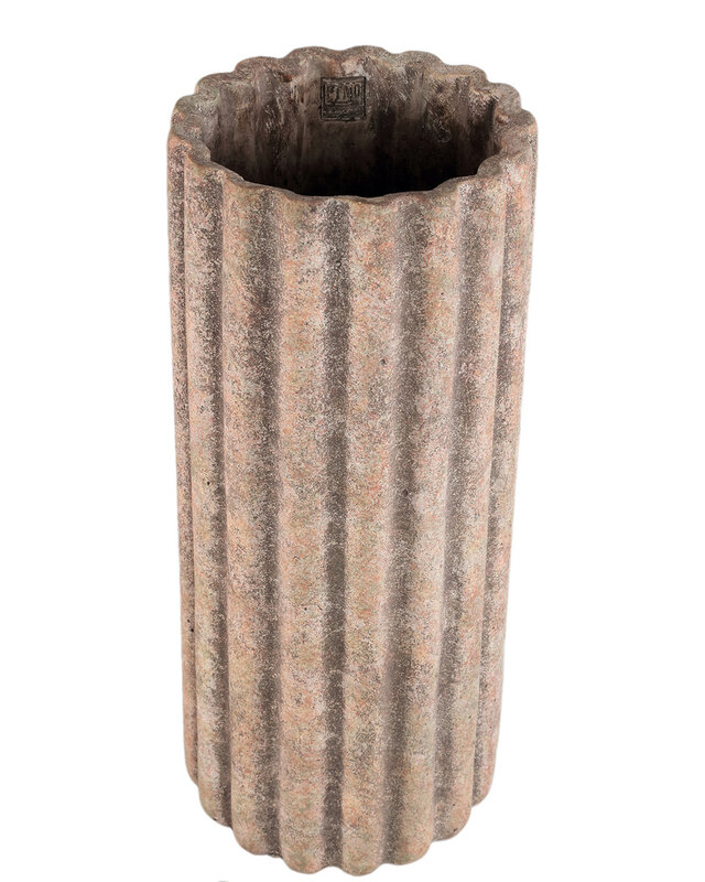 PTMD Jaydean Grey cement pot met geribbelde structuur hoog L