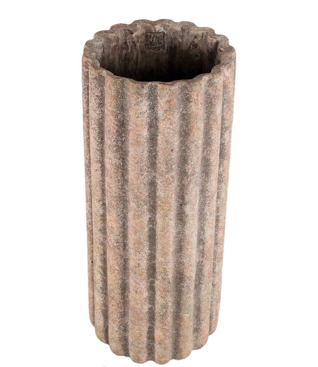 PTMD Jaydean Grey cement pot met geribbelde structuur hoog L