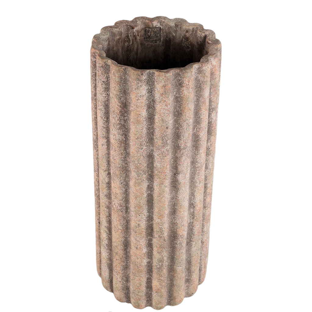PTMD Jaydean Grey cement pot met geribbelde structuur hoog L