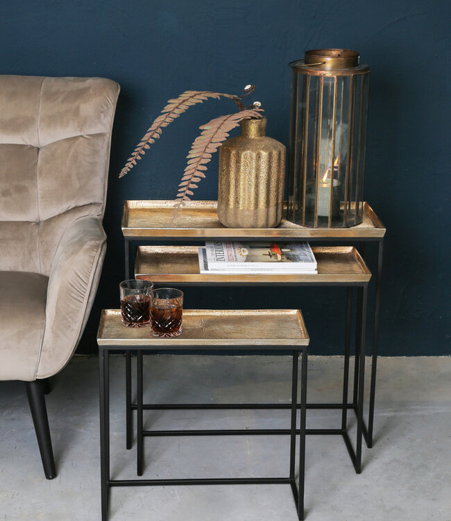 PTMD Daan Goud aluminium zwart ijzeren bijzettafel set van 3