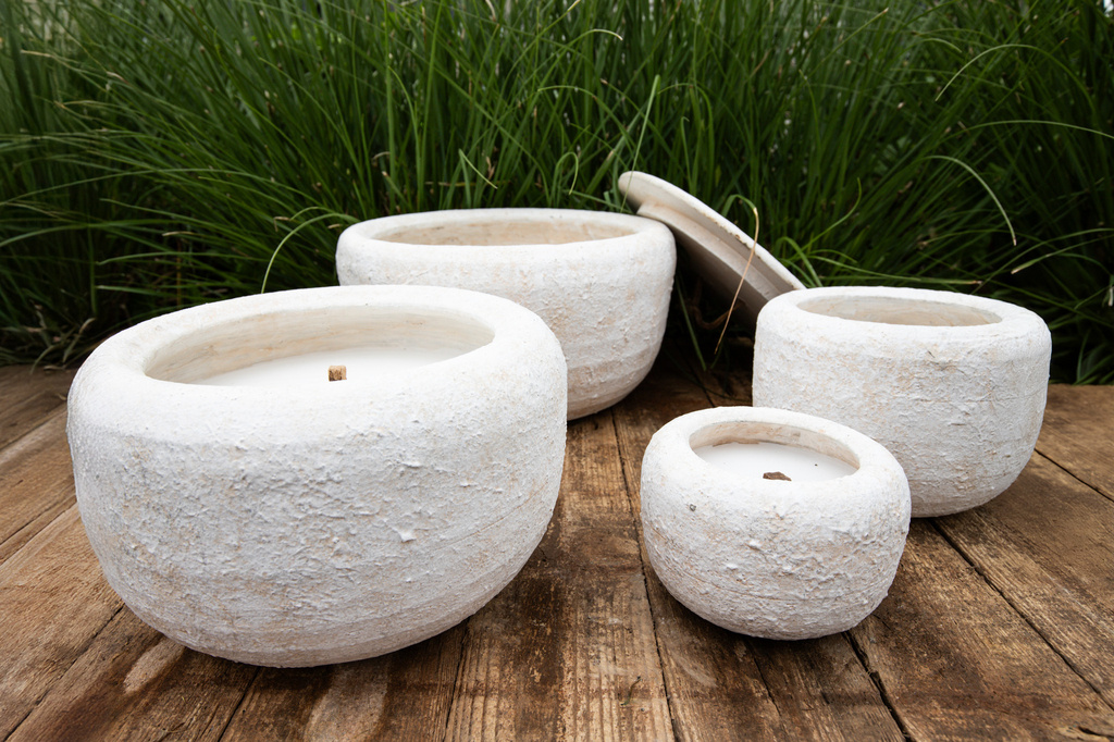 PTMD Gabor Cream cement outdoor candle M -> Gabor Crème cement buitenkaars M