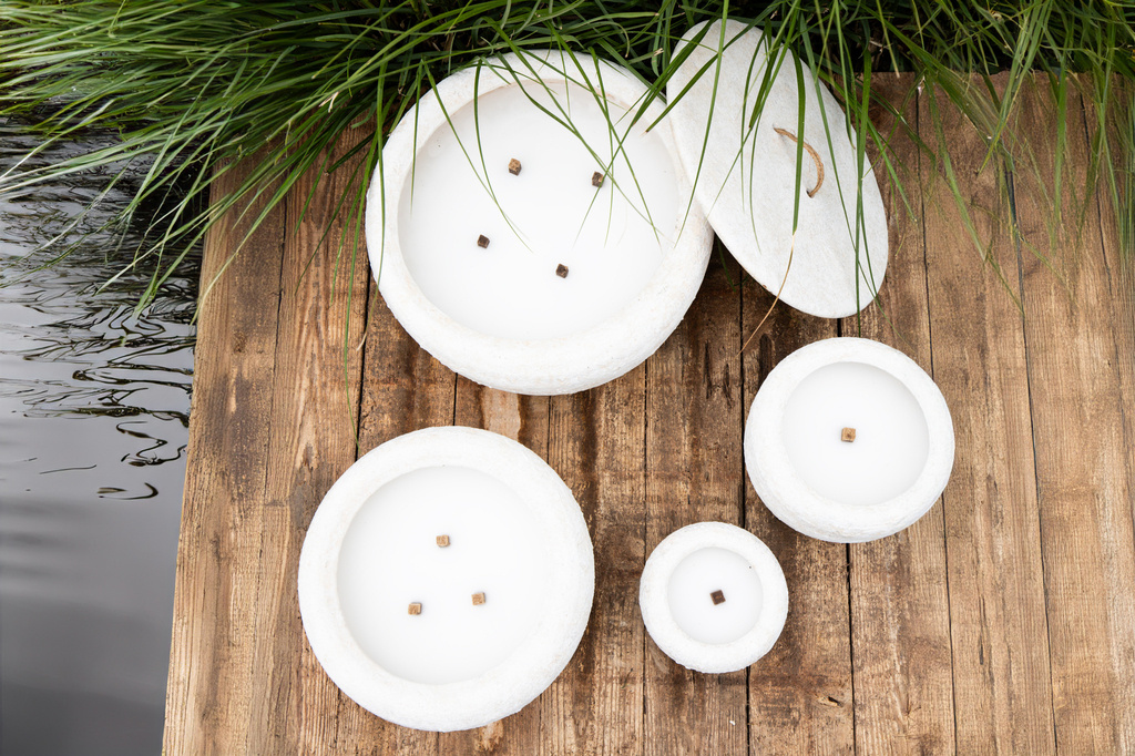 PTMD Gabor Cream cement outdoor candle M -> Gabor Crème cement buitenkaars M