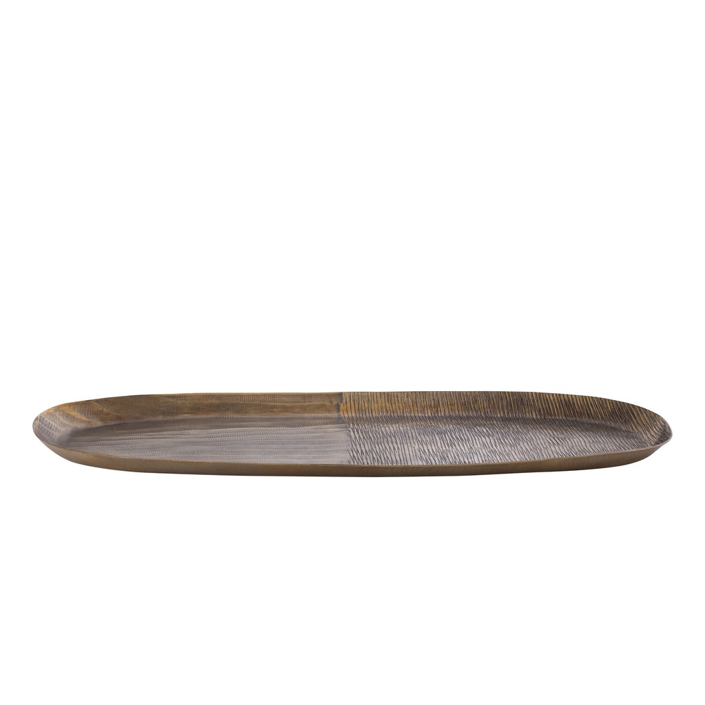 PTMD Jowad Antiek Gouden aluminium schaal met geribbelde ovale L.