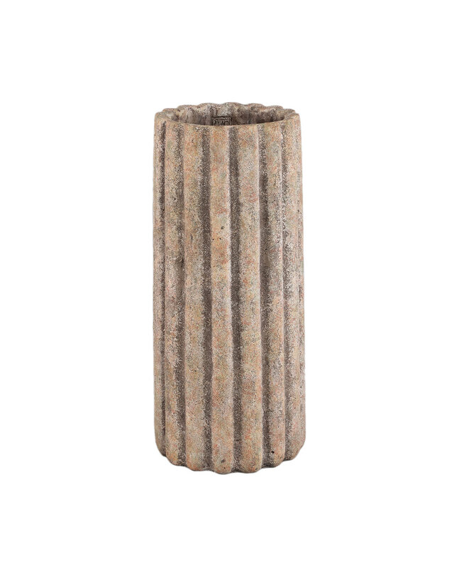 PTMD Jaydean Grey cement pot met geribbelde structuur hoog S