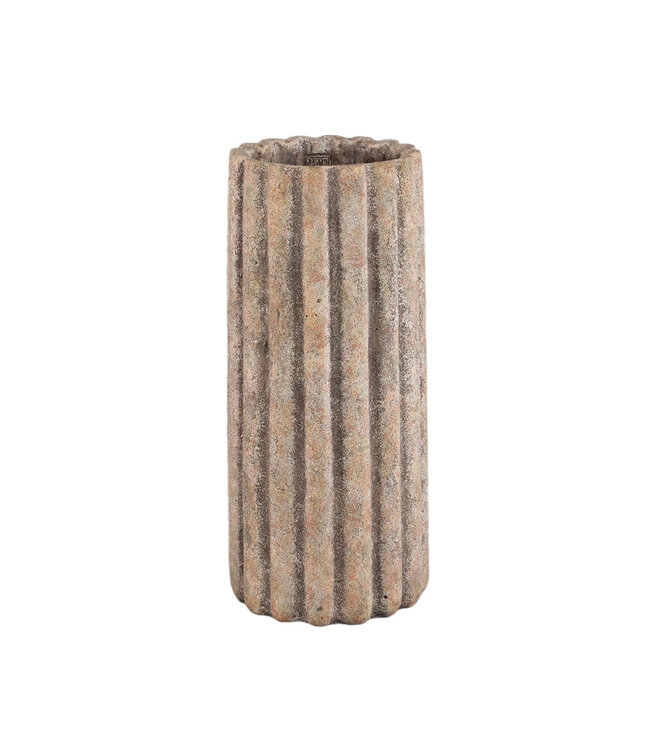 PTMD Jaydean Grey cement pot met geribbelde structuur hoog S