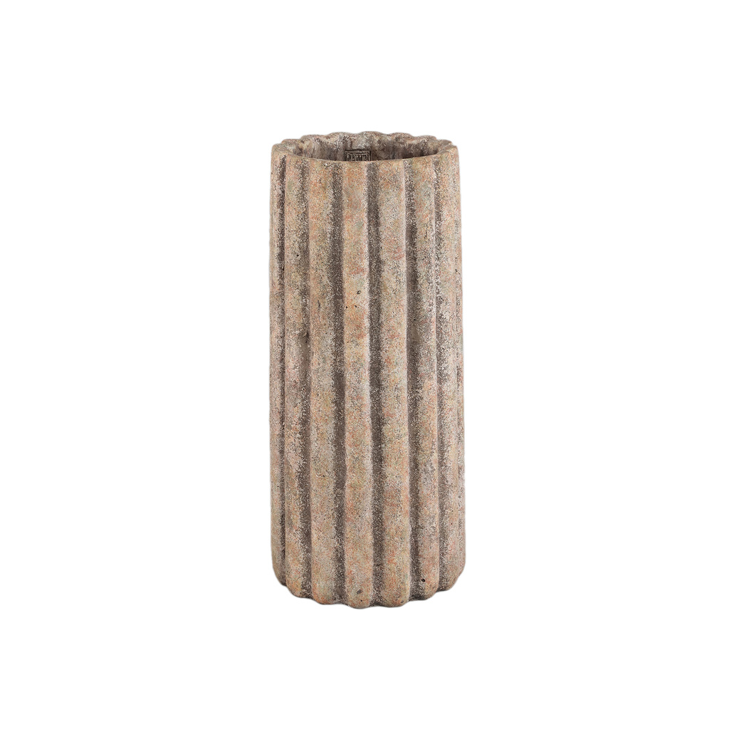 PTMD Jaydean Grey cement pot met geribbelde structuur hoog S