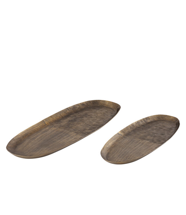 PTMD Jowad Antiek Gouden aluminium schaal met geribbelde ovale L.