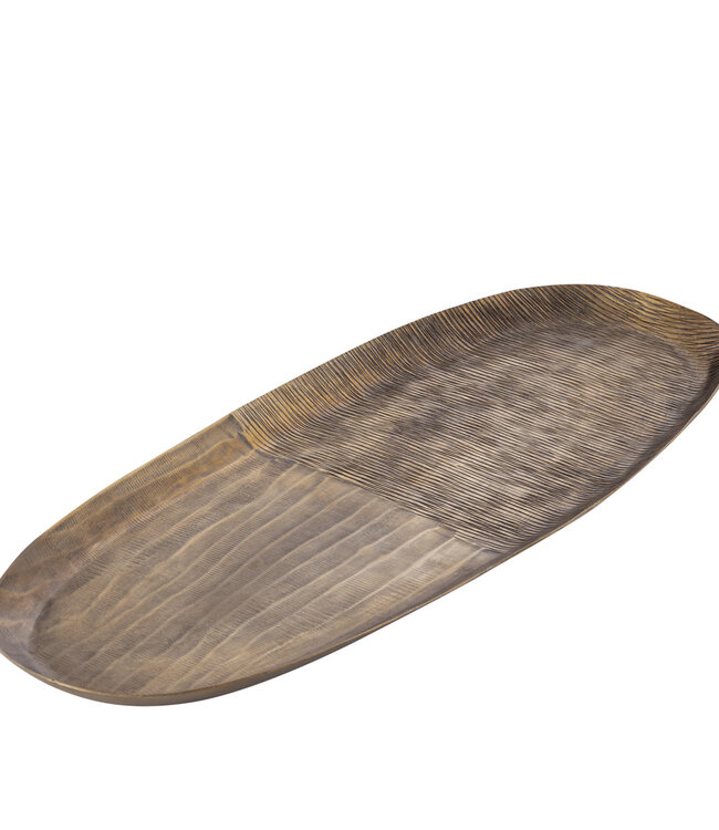PTMD Jowad Antiek Gouden aluminium schaal met geribbelde ovale L.