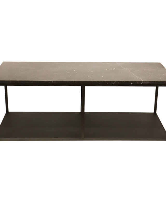 PTMD Laco Brown bijzettafel met marmeren blad en taupe metalen frame.