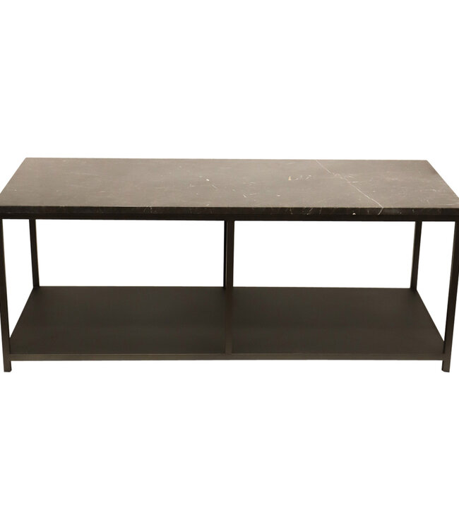 PTMD Laco Brown bijzettafel met marmeren blad en taupe metalen frame.