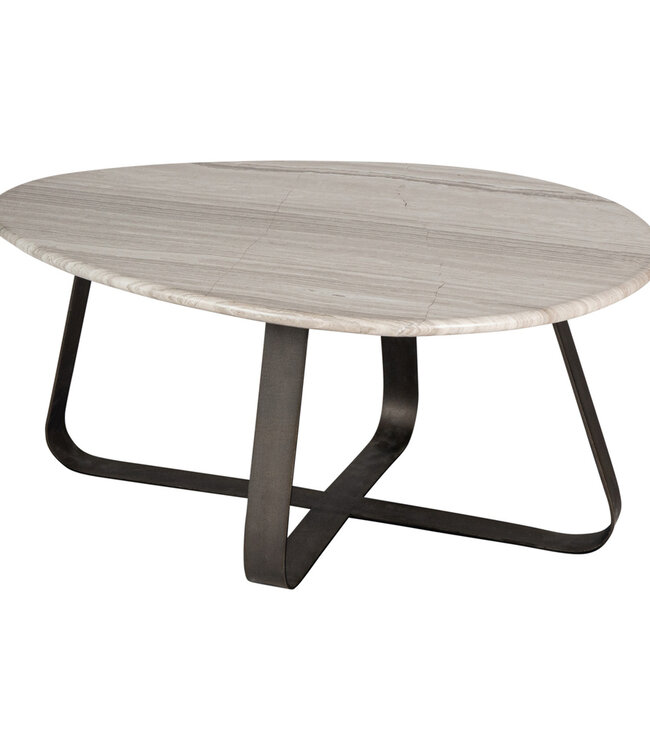 PTMD Muka salontafel laag met donkergrijze basis en wit marmer.