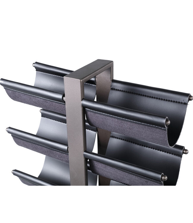 PTMD Davitt Zwart stalen wijnrek met PU-lederen houders L