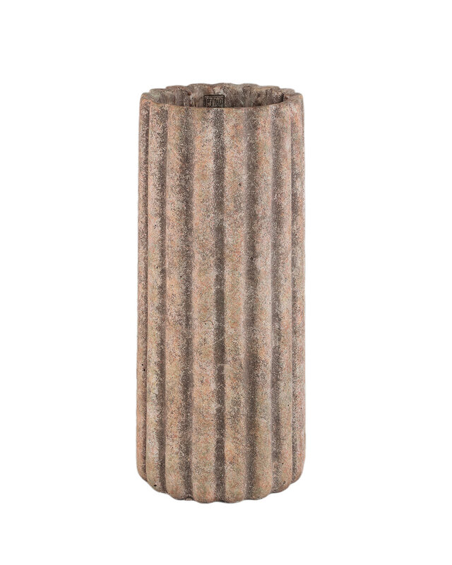 PTMD Jaydean Grey cement pot met geribbelde structuur hoog M