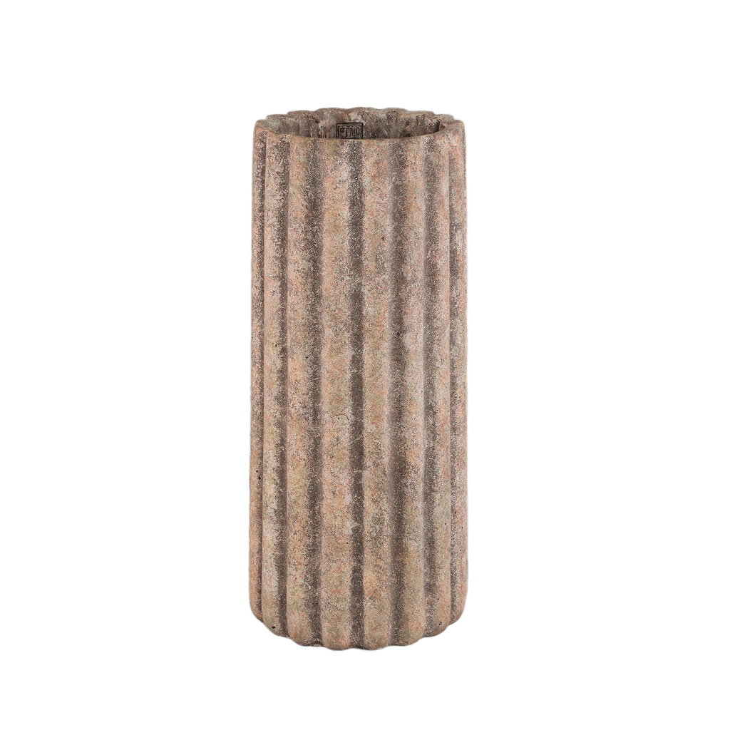 PTMD Jaydean Grey cement pot met geribbelde structuur hoog M
