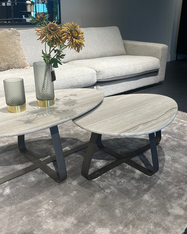 PTMD Muka salontafel hoog donkergrijze basis wit marmer
