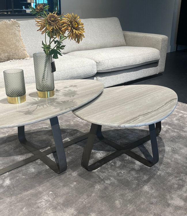 PTMD Muka salontafel hoog donkergrijze basis wit marmer