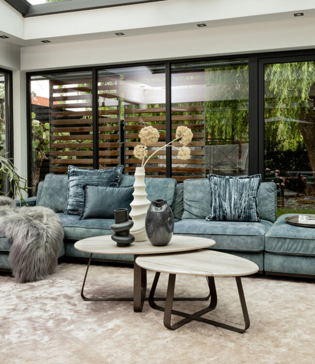 PTMD Muka salontafel hoog donkergrijze basis wit marmer