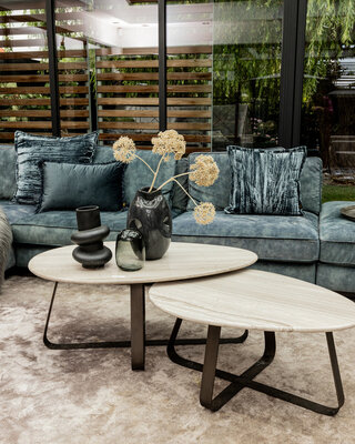 PTMD Muka salontafel hoog donkergrijze basis wit marmer