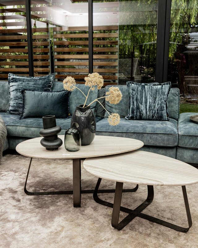 PTMD Muka salontafel hoog donkergrijze basis wit marmer