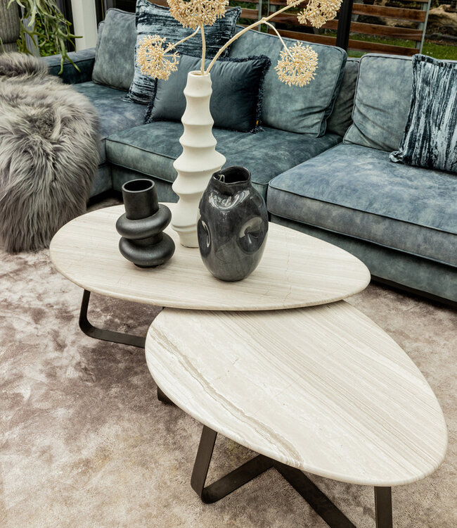 PTMD Muka salontafel hoog donkergrijze basis wit marmer