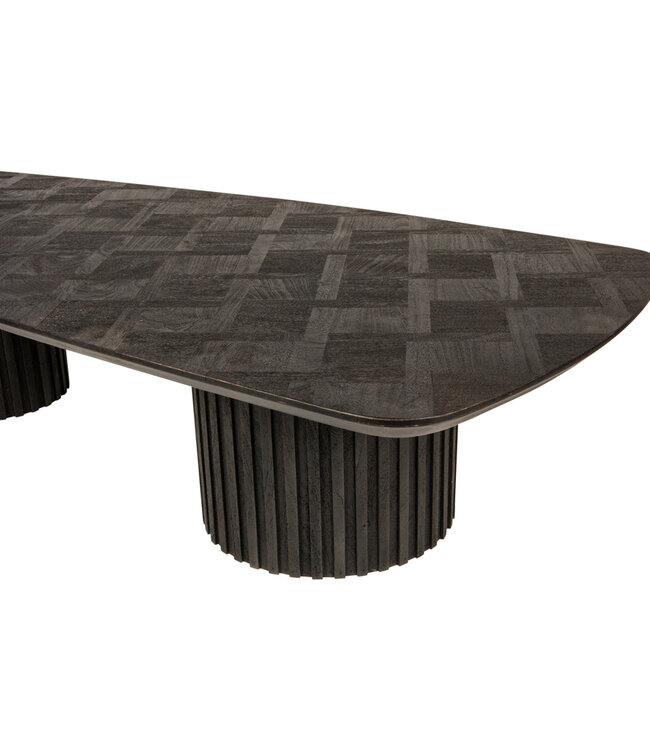 PTMD Fieron Zwarte houten salontafel met dubbele ronde voet.