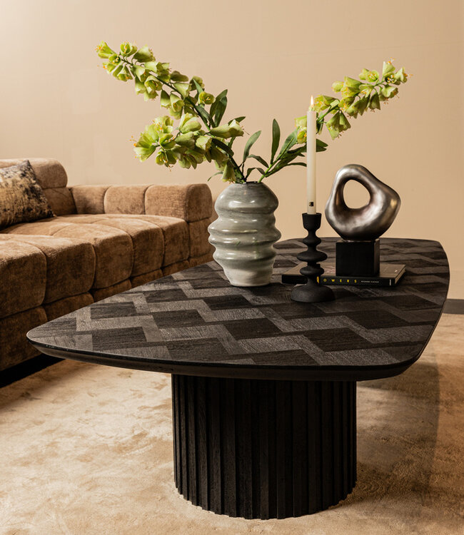 PTMD Fieron Zwarte houten salontafel met dubbele ronde voet.