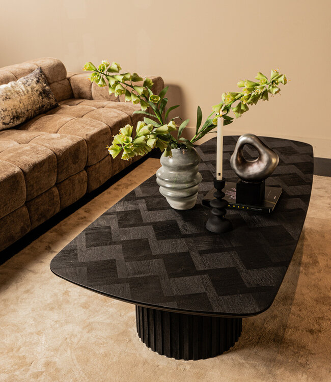 PTMD Fieron Zwarte houten salontafel met dubbele ronde voet.