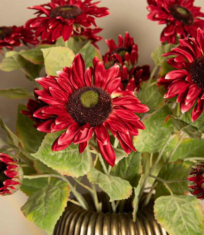 PTMD Tuinbloem rode zonnebloemsteel met bladeren.